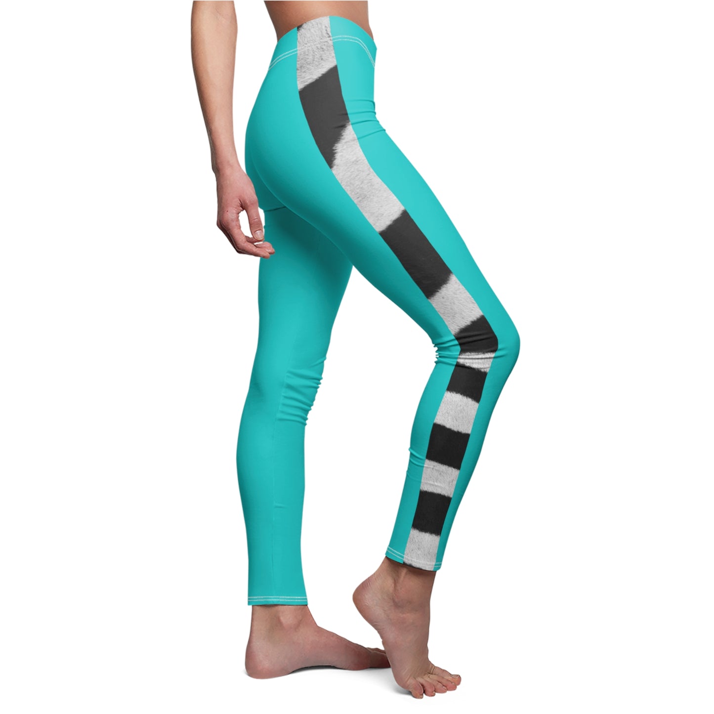 DCAL Brown Collection "Robin Egg Blue and Zebra" Women's Cut & Sew Casual Leggings