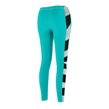 DCAL Brown Collection "Robin Egg Blue and Zebra" Women's Cut & Sew Casual Leggings