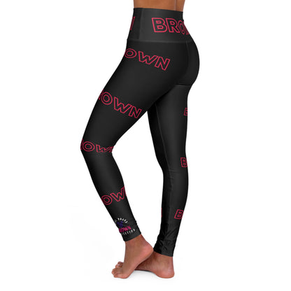 DCAL The Brown Collection "Black and Pink Logo" High Waisted Yoga Leggings