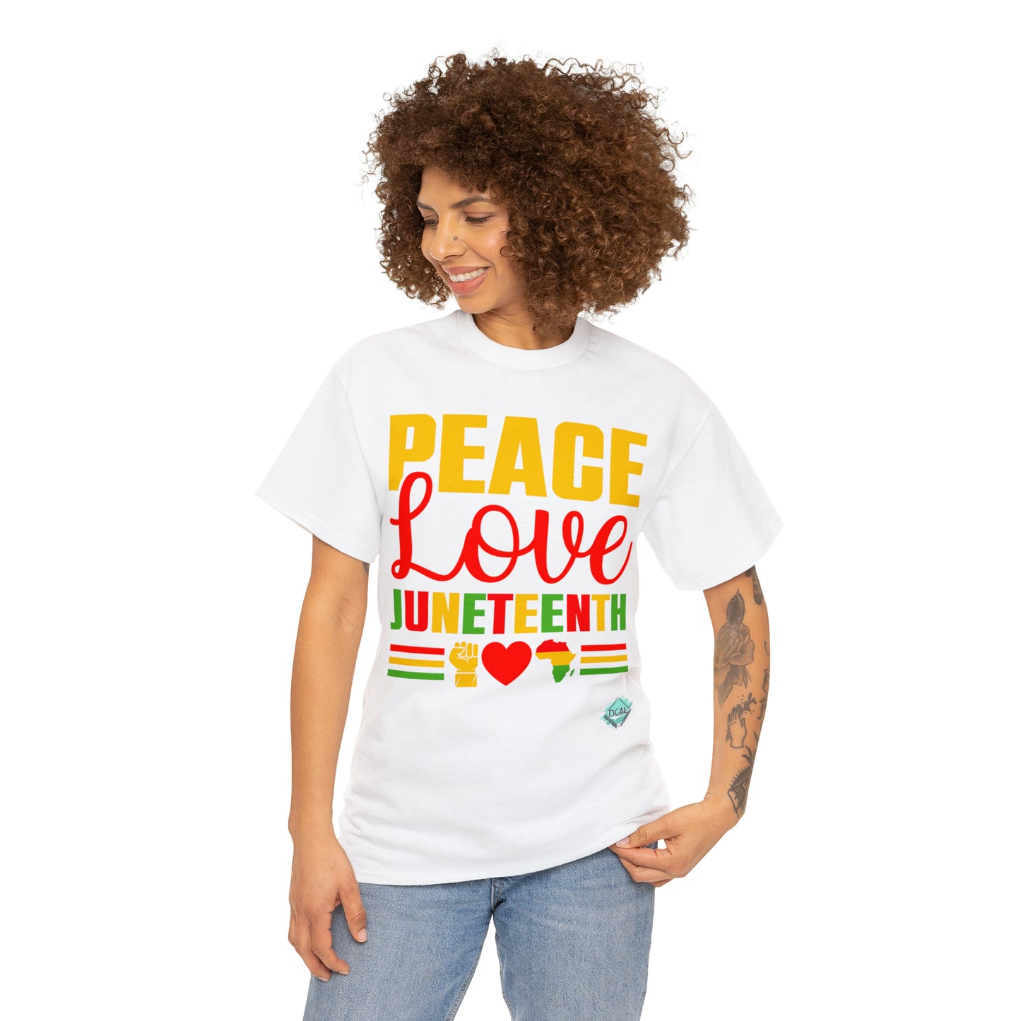 DCAL Juneteenth "Peace, Love & Juneteenth" Unisex Heavy Cotton Tee