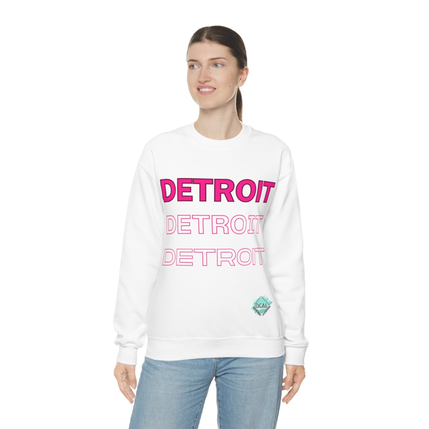 DCAL Downtown Diaries "Pink Detroit" Unisex Heavy Blend™ Crewneck Sweatshirt