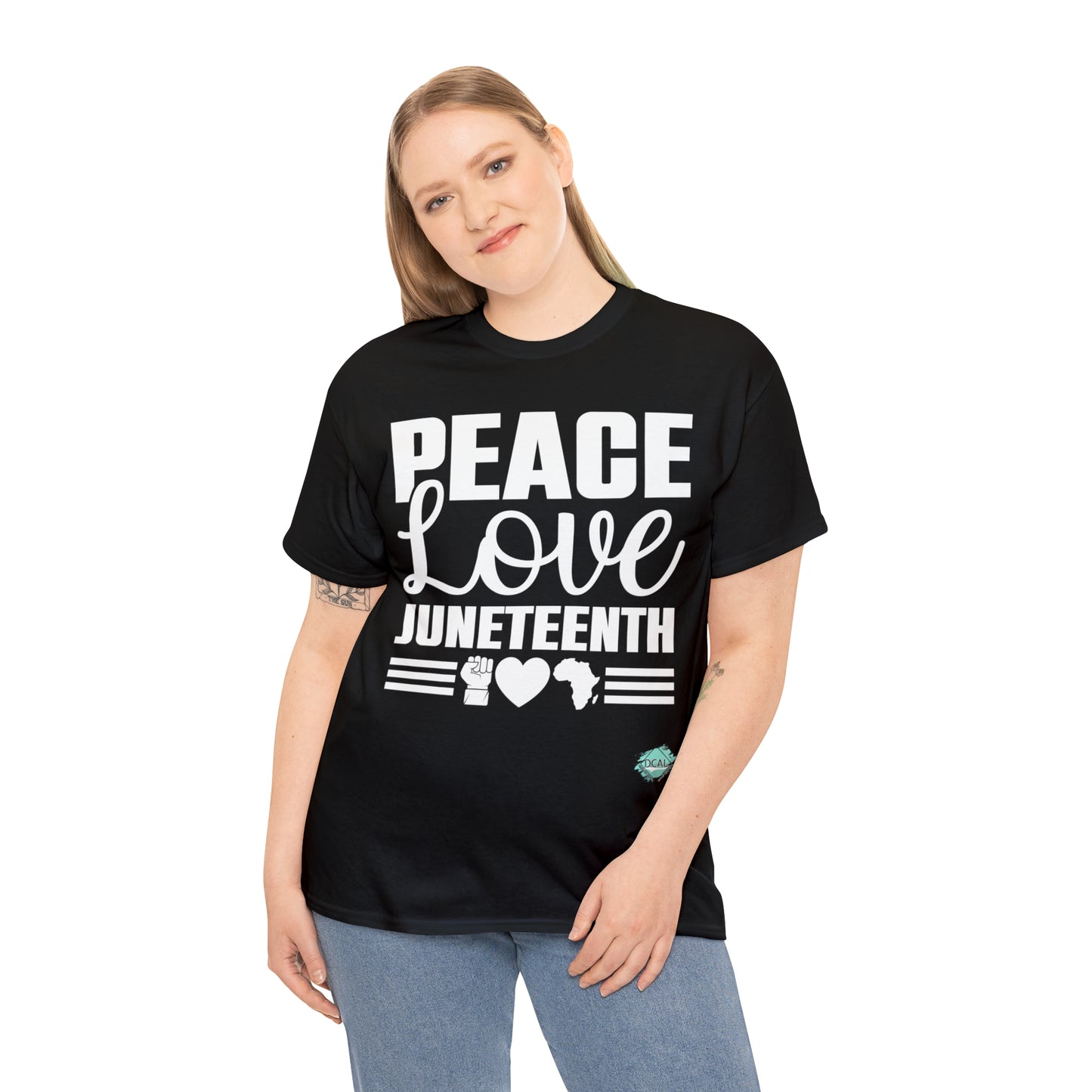 DCAL Juneteenth "Peace, Love (light)"Unisex Heavy Cotton Tee