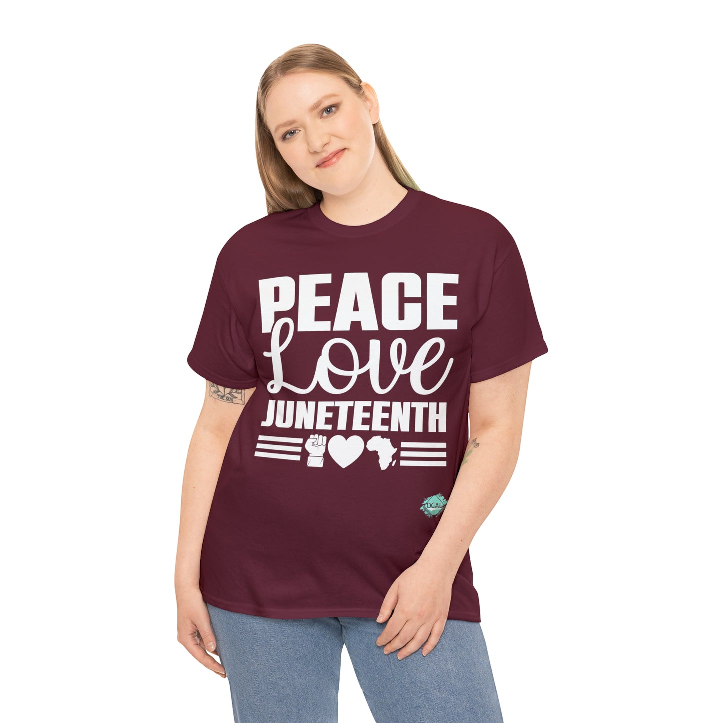 DCAL Juneteenth "Peace, Love (light)"Unisex Heavy Cotton Tee