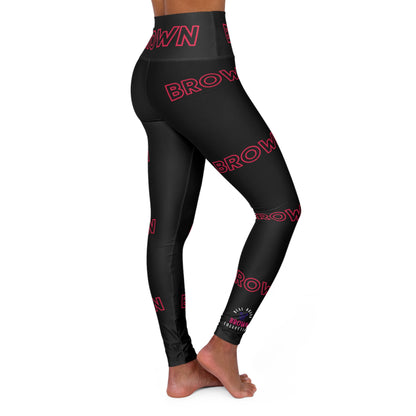 DCAL The Brown Collection "Black and Pink Logo" High Waisted Yoga Leggings