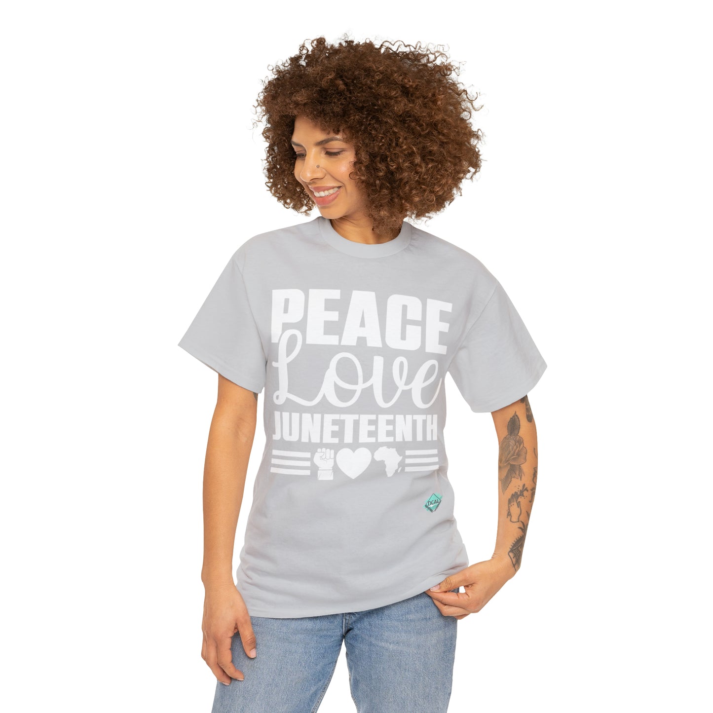 DCAL Juneteenth "Peace, Love (light)"Unisex Heavy Cotton Tee