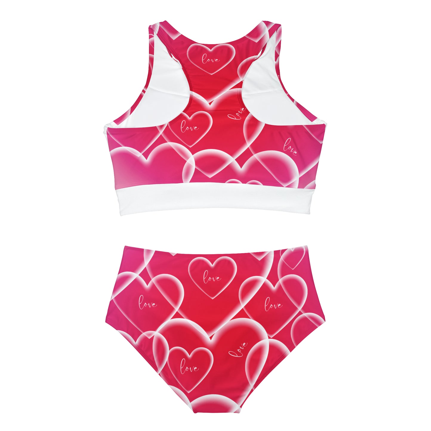 DCAL Swimwear "Red and Pink Heart" Sporty Bikini Set