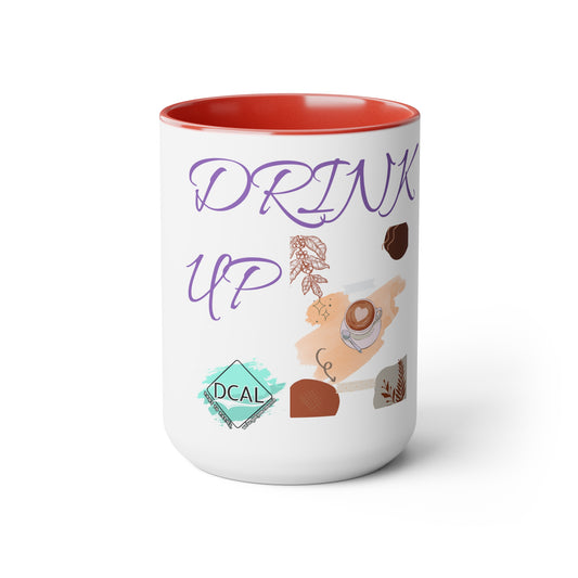 DCAL Kitchen Accessories "Drink Up" Two-Tone Coffee Mugs, 15oz