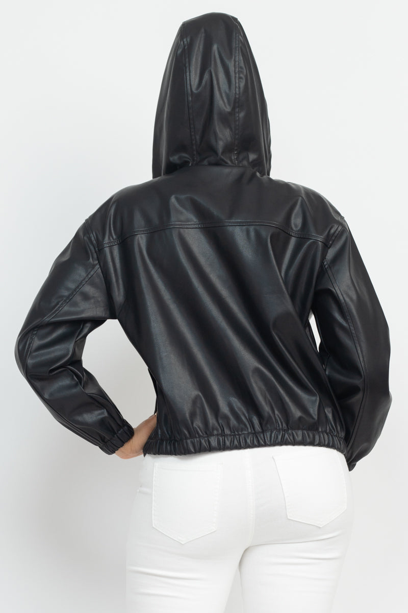 Faux Leather Hoodie Jacket