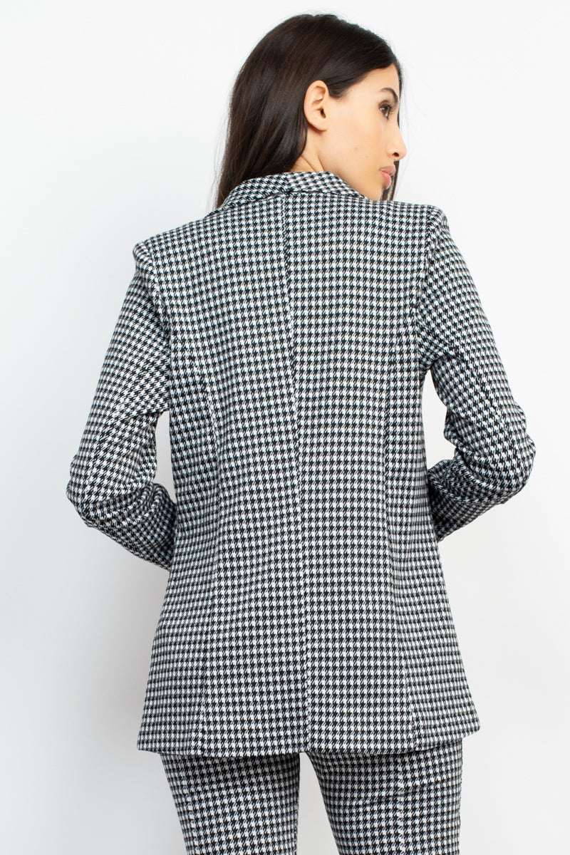 Houndstooth Notch Seamed Blazer