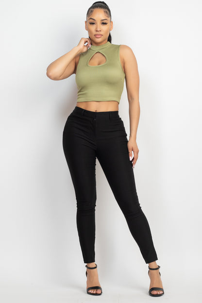 Mock Keyhole-front Crop Top